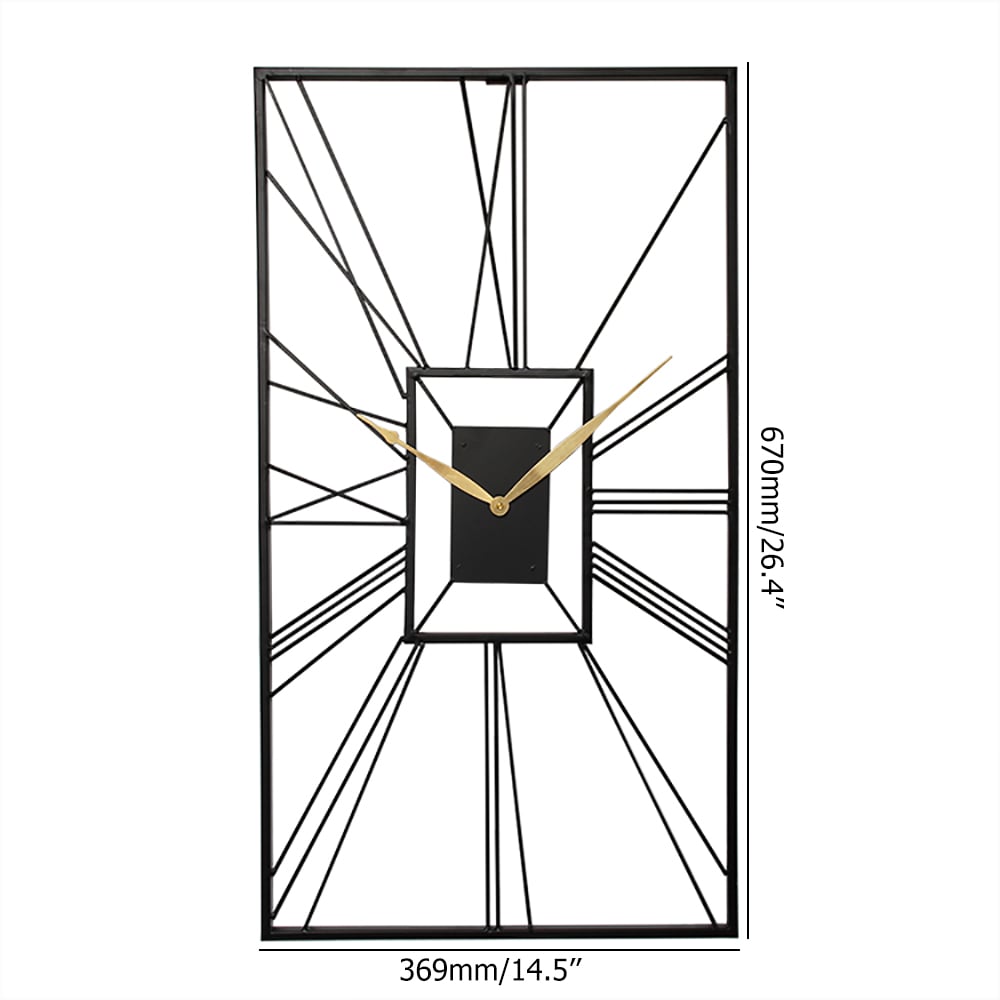 Simple Nordic Style Abstract Patterns Rectangular Frame Black Metal Wall Clock window image