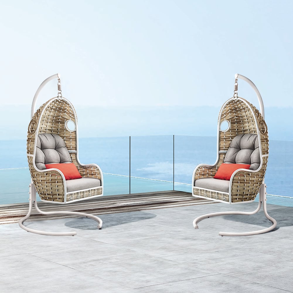 Rattan Woven Outdoor Swing Chair with Aluminum Stand window image