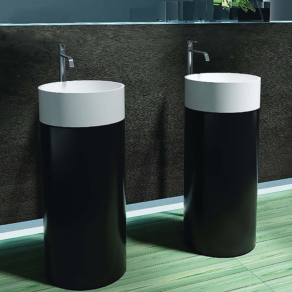 35" Tall Black & White Stone Resin Cylindrical Pedestal Bathroom Sink window image