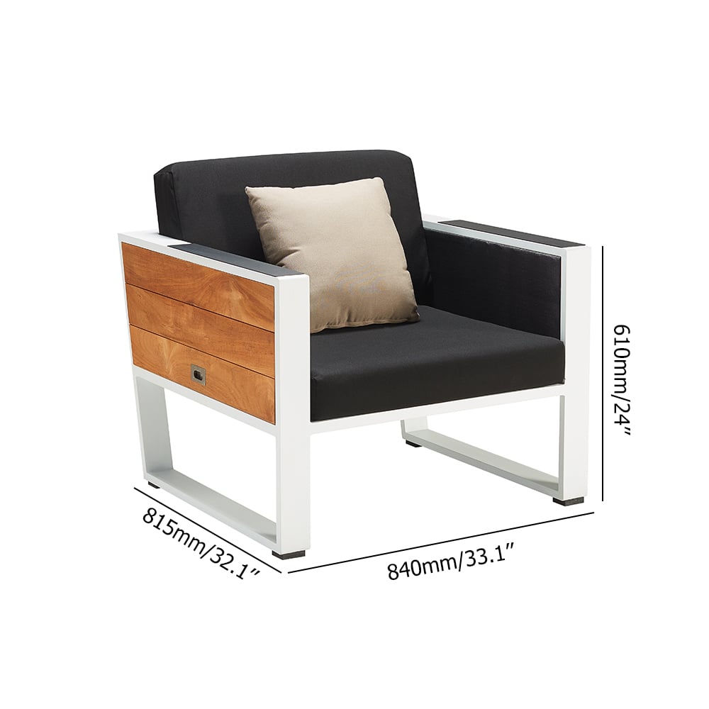 Armchair with Teak Wood Armrest and Foldable Side Shelf window image
