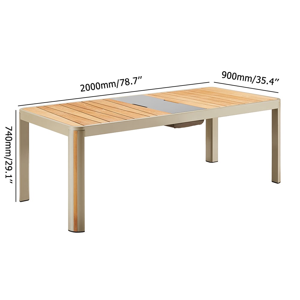 7-Pieces Outdoor Dining Set with Rectangle Teak Wood-Top Table and 6 Side Chairs window image