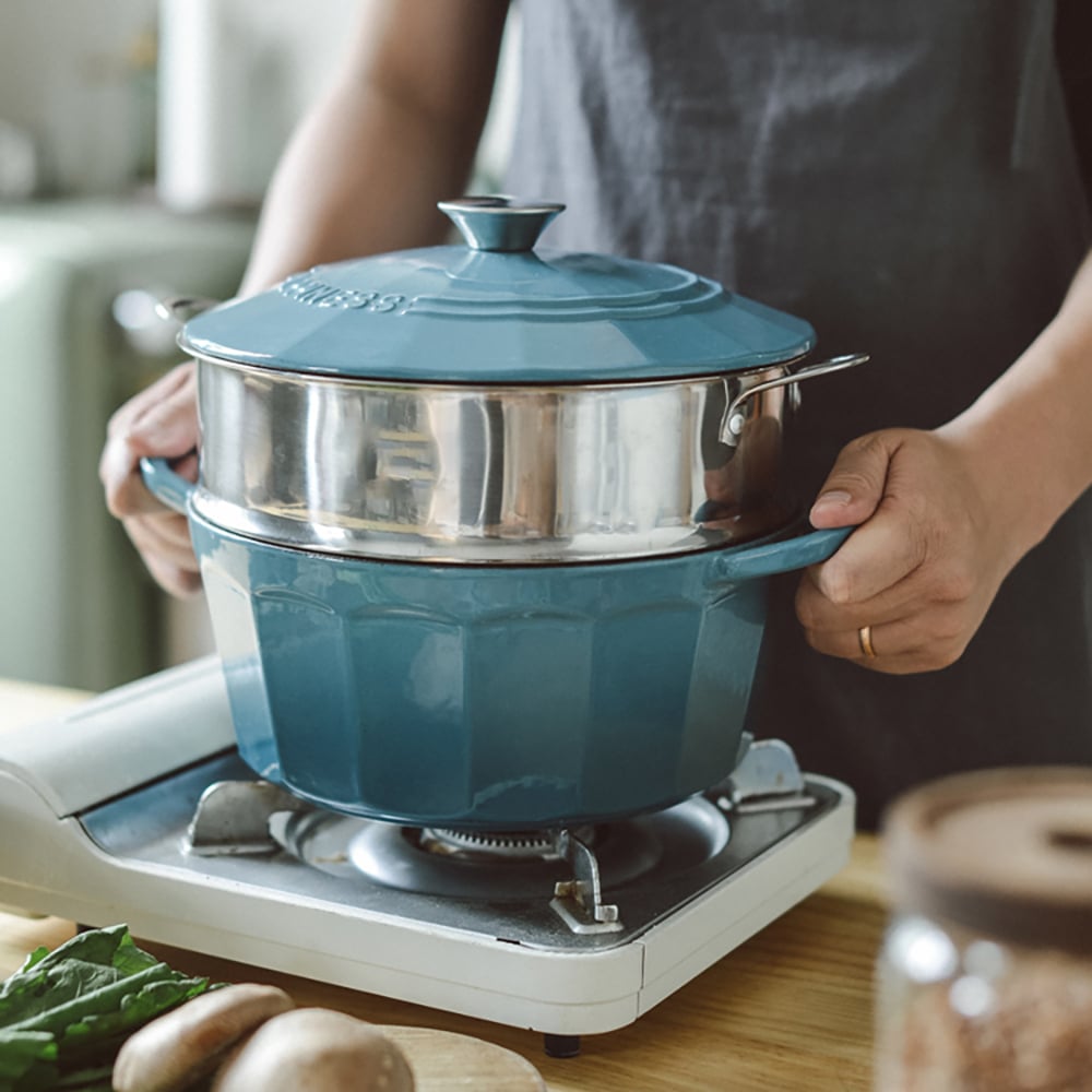 Nonstick Cast Iron Dutch Oven with Steamer Nonstick Stockpot window image