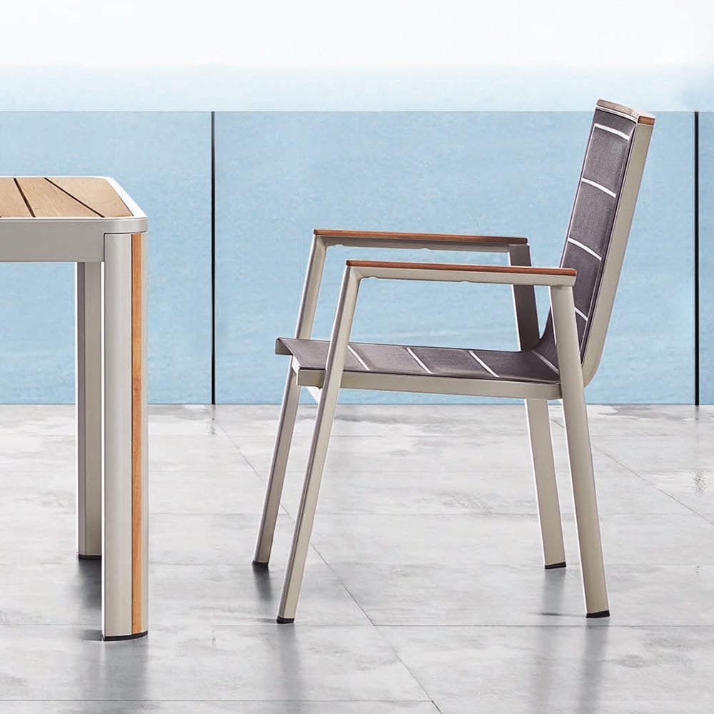 7-Pieces Outdoor Dining Set with Rectangle Teak Wood-Top Table and 6 Side Chairs window image