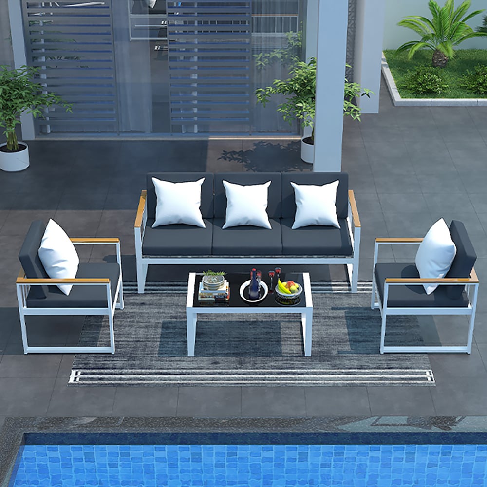 4-Pieces Polyester Outdoor Conversation Set with Aluminum Frame and Coffee Table window image