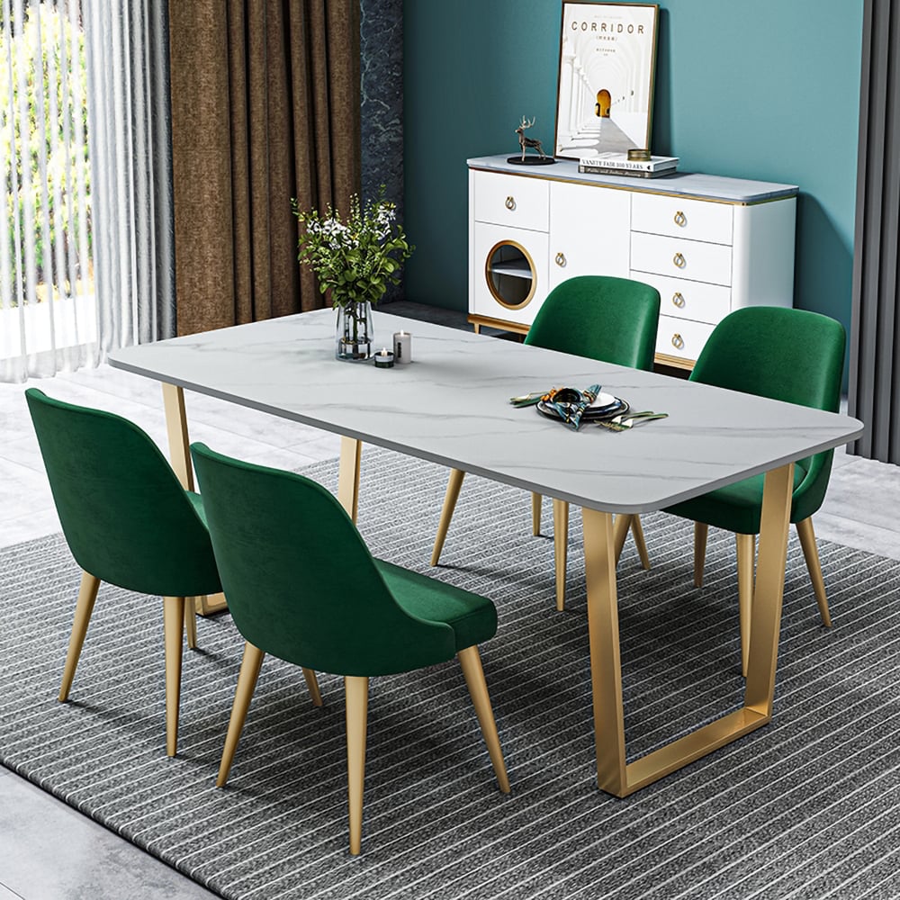 Table de salle à manger moderne de 63 po avec table de table en pierre frittée et cadre doré image de fenêtre