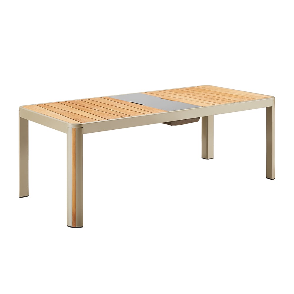 7-Pieces Outdoor Dining Set with Rectangle Teak Wood-Top Table and 6 Side Chairs window image