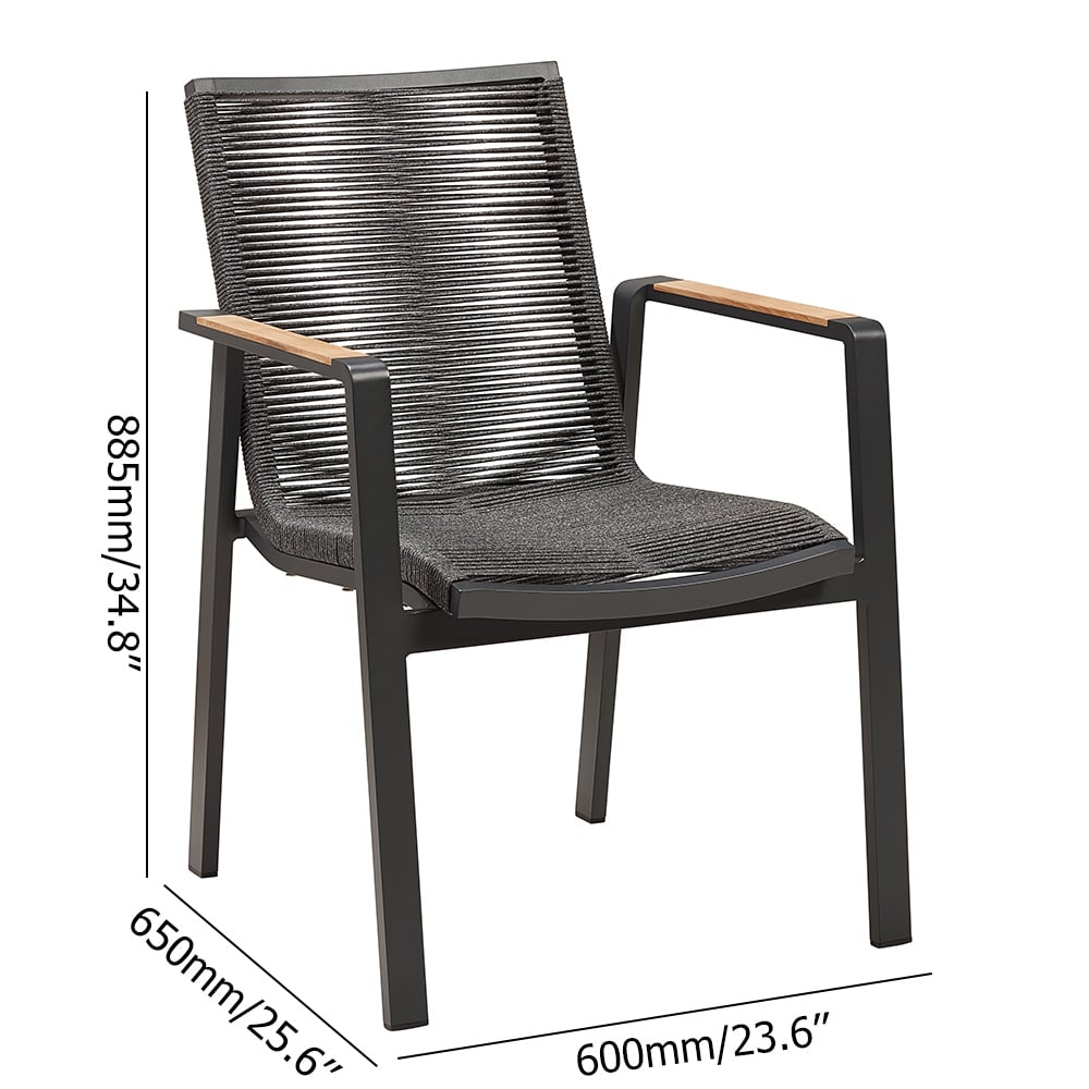 7-Pieces Modern Outdoor Dining Set Glass-top Dining Table and Webbing Chair in Black window image