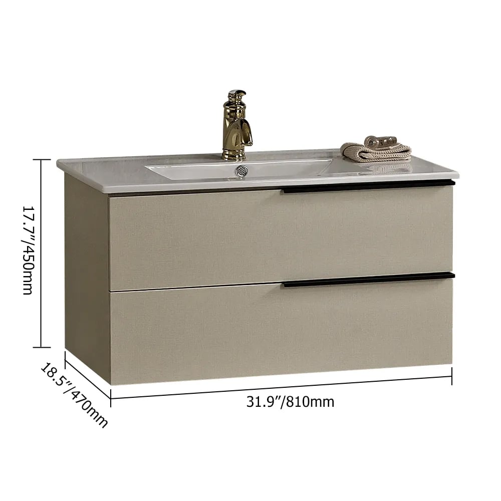 31.9" Modern Floating Bathroom Vanity White Ceramic Sink Khaki Bathroom Vanity window image