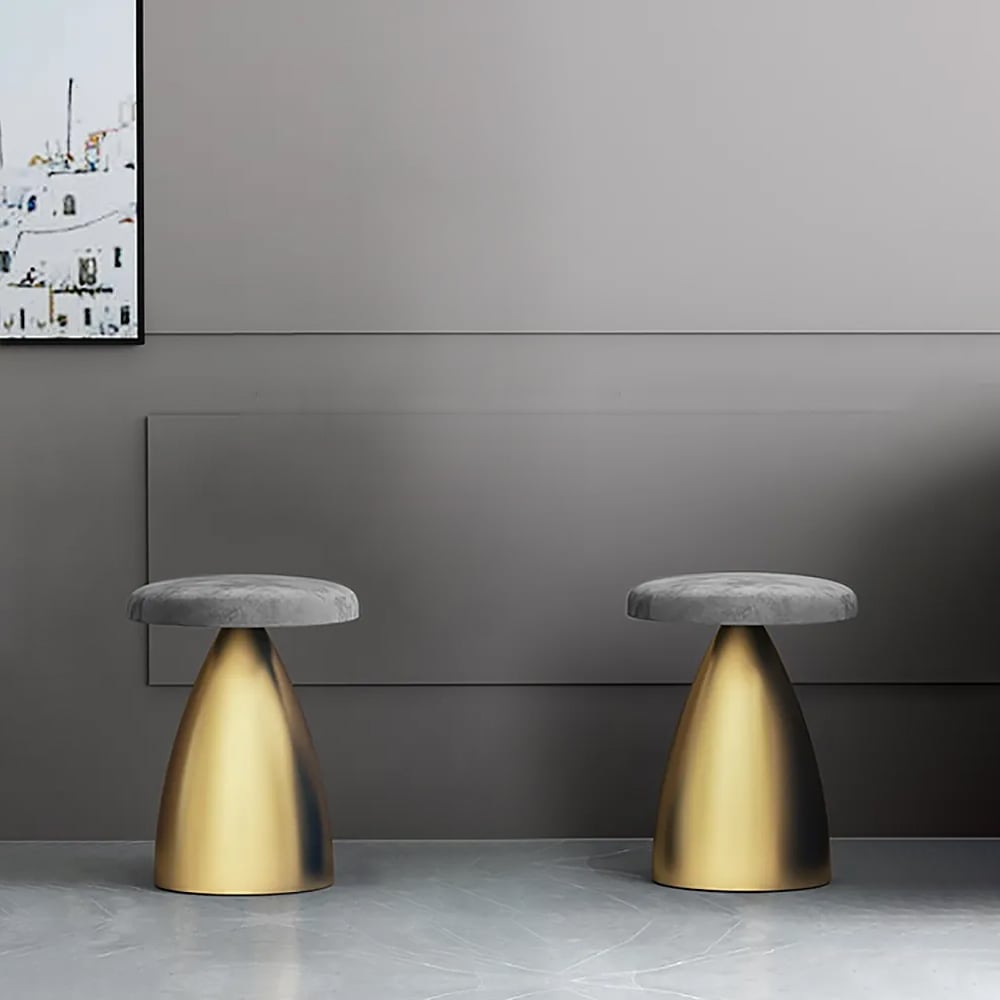 Modern Upholstered Velvet Gold/Blue Stool Set of 2 window image