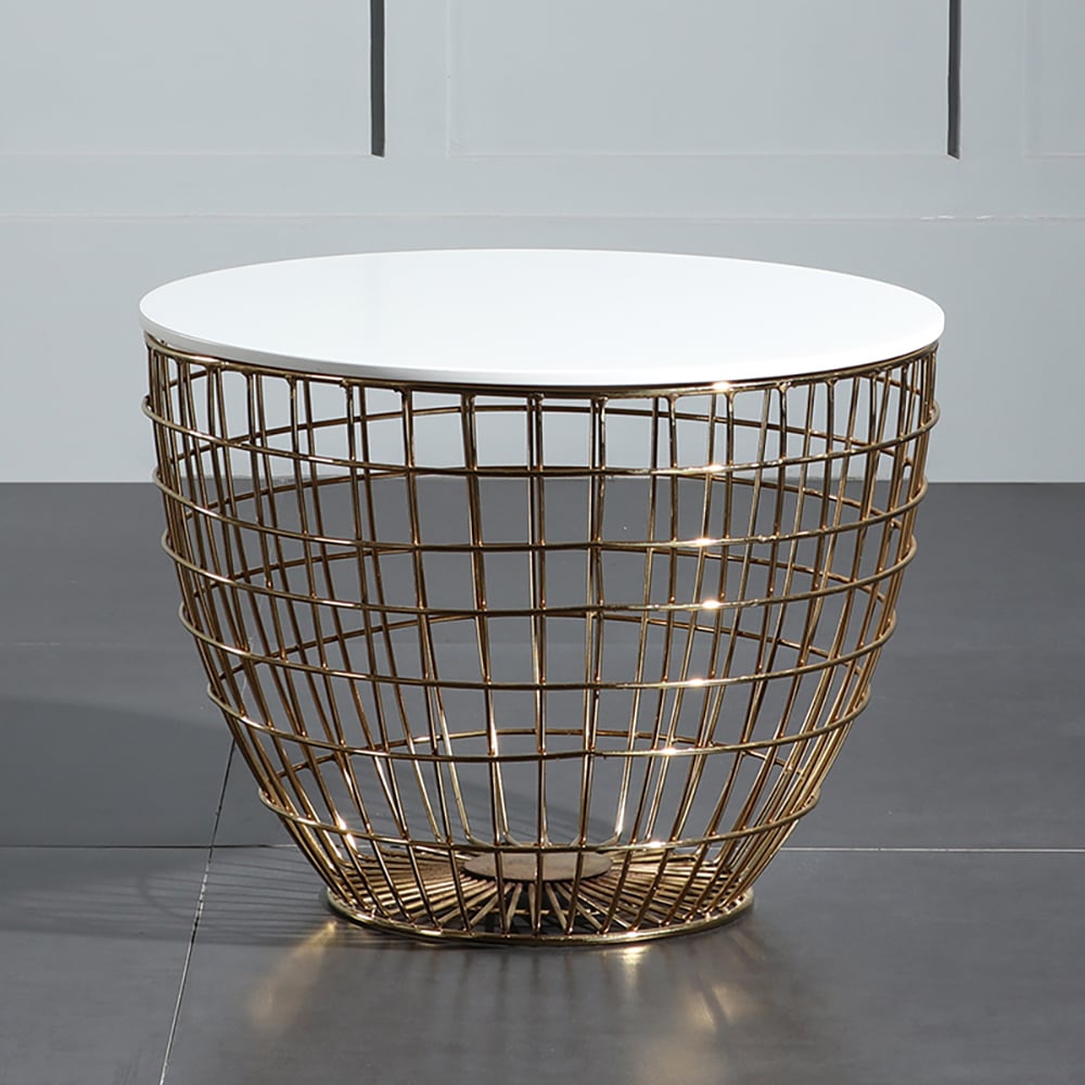 600mm Round End Table MDF Tabletop & Gold Metal Base Side Table window image