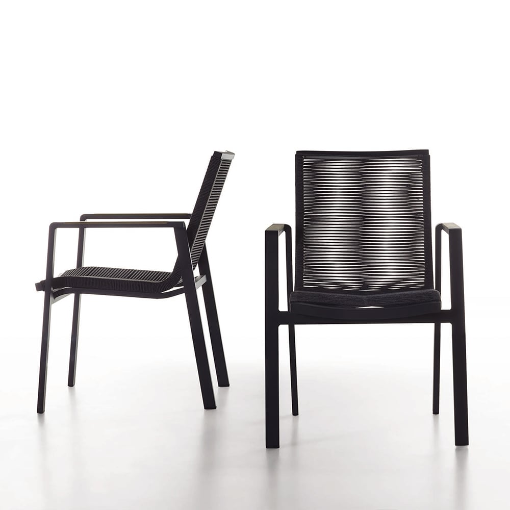 7-Pieces Modern Outdoor Dining Set Glass-top Dining Table and Webbing Chair in Black window image