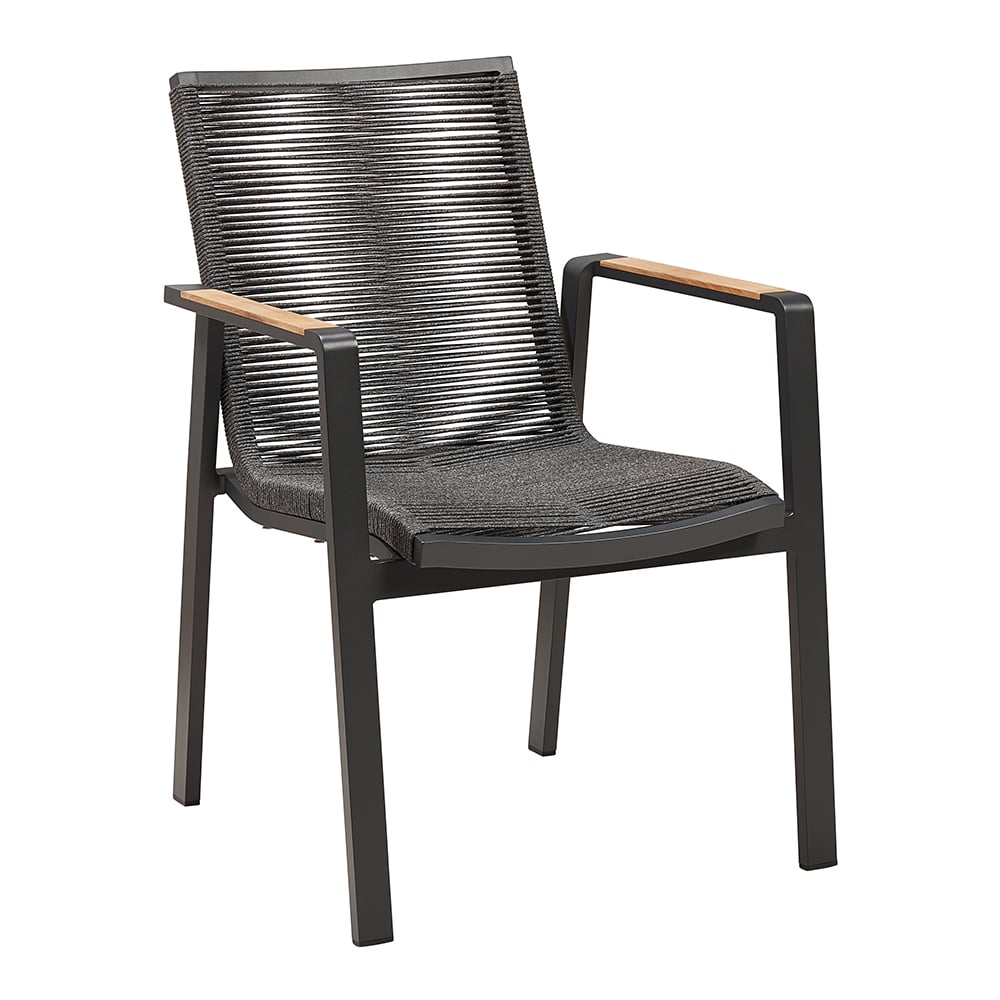 7-Pieces Modern Outdoor Dining Set Glass-top Dining Table and Webbing Chair in Black window image