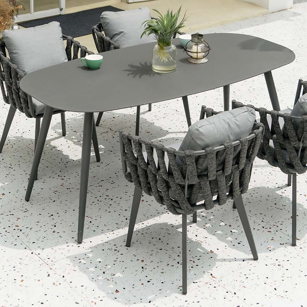 7-Pieces Outdoor Dining Set with Aluminum Frame and Rope Woven Armchair window image