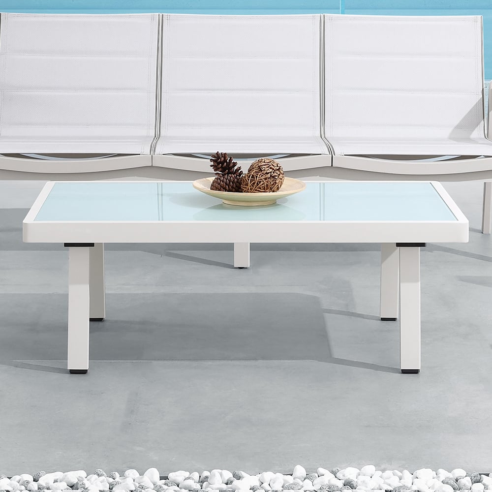 43.3" Outdoor Coffee Table Printing Glass Tabletop in White window image