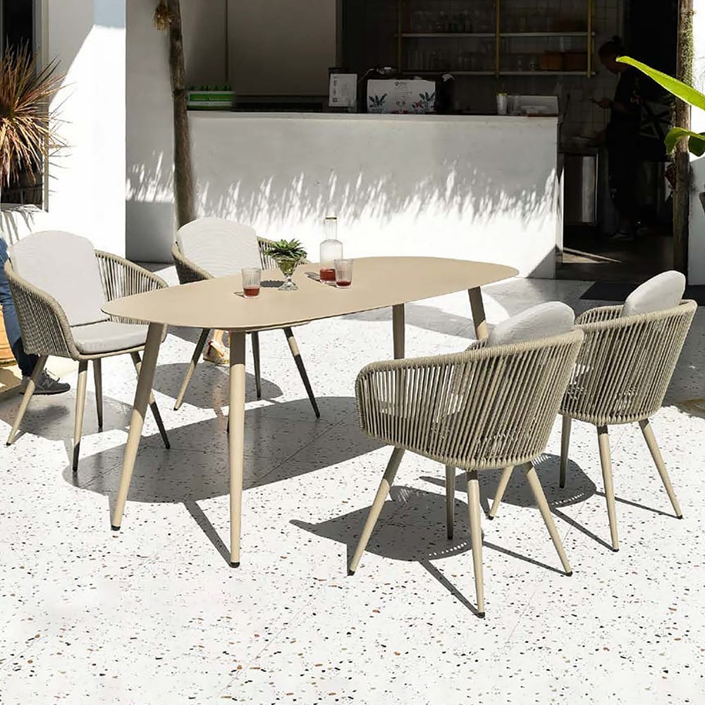 7-Pieces Rope Woven Outdoor Dining Set with Aluminum-top Table and 6 Armchairs window image