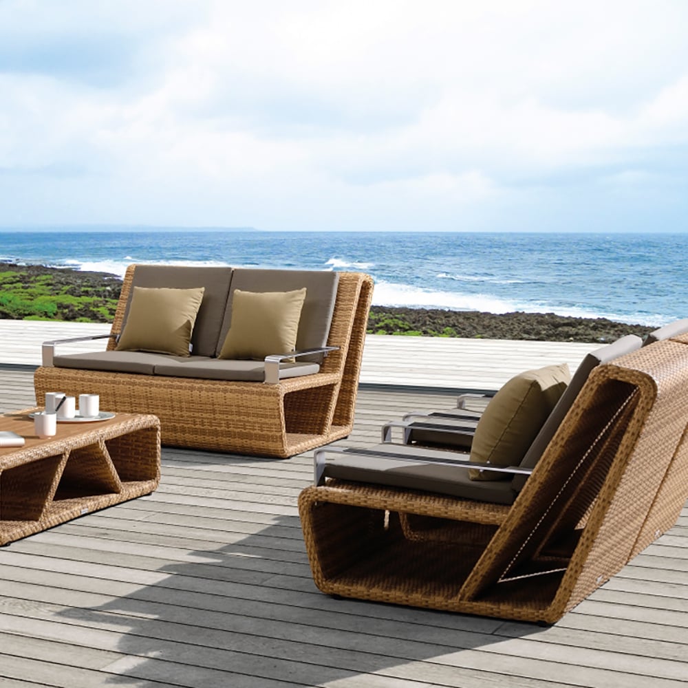 PE Rattan Woven Patio Loveseat with Storage Base Design window image