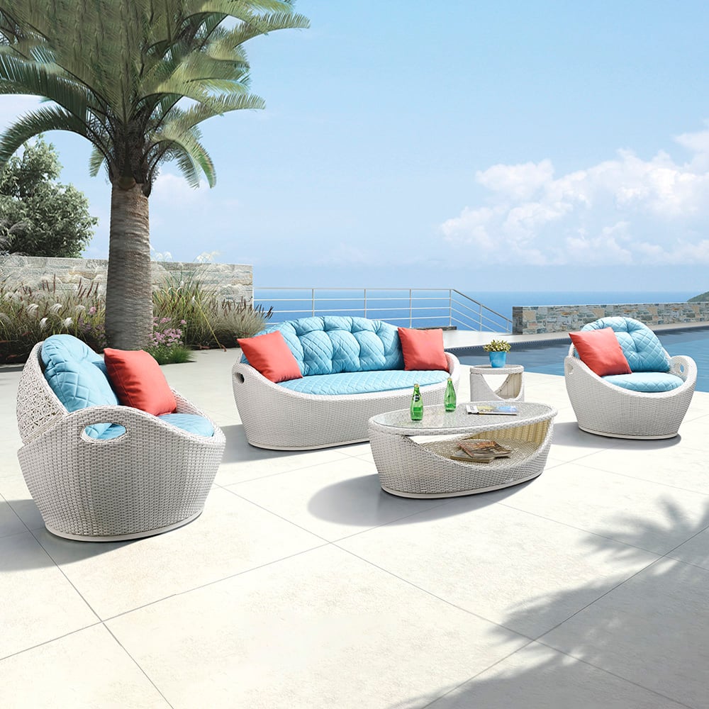 Ensemble canapé sectionnel extérieur tissé en rotin 5 pièces avec coussins amovibles image de fenêtre