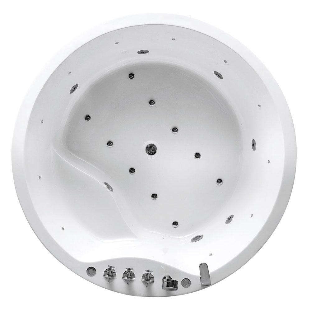 60" LED Acrylic Round Whirlpool Water Massage Freestanding Bathtub in White window image