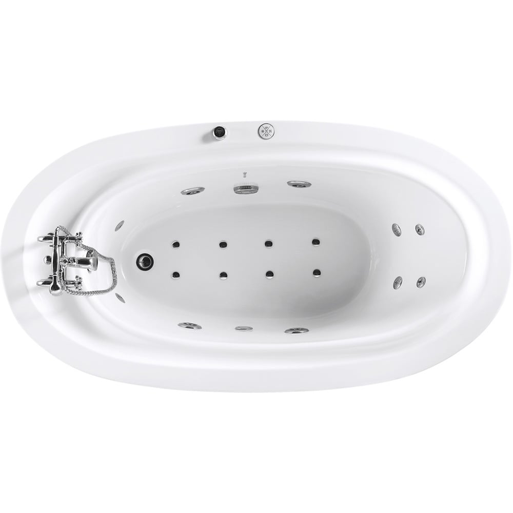 71" LED Acrylic Oval Whirlpool Water Massage Freestanding Bathtub in White window image