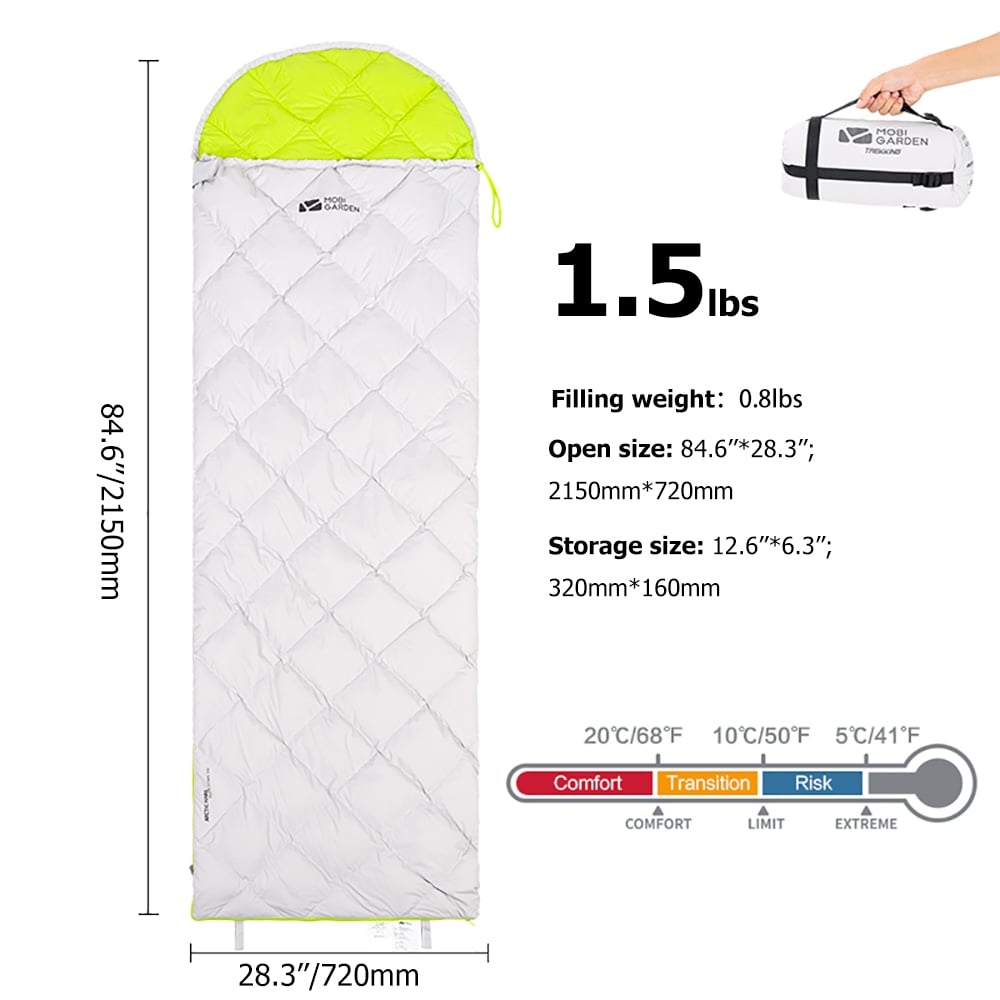 Sac de couchage d'hiver ultra léger en duvet de canard gris pour 1 personne image de fenêtre