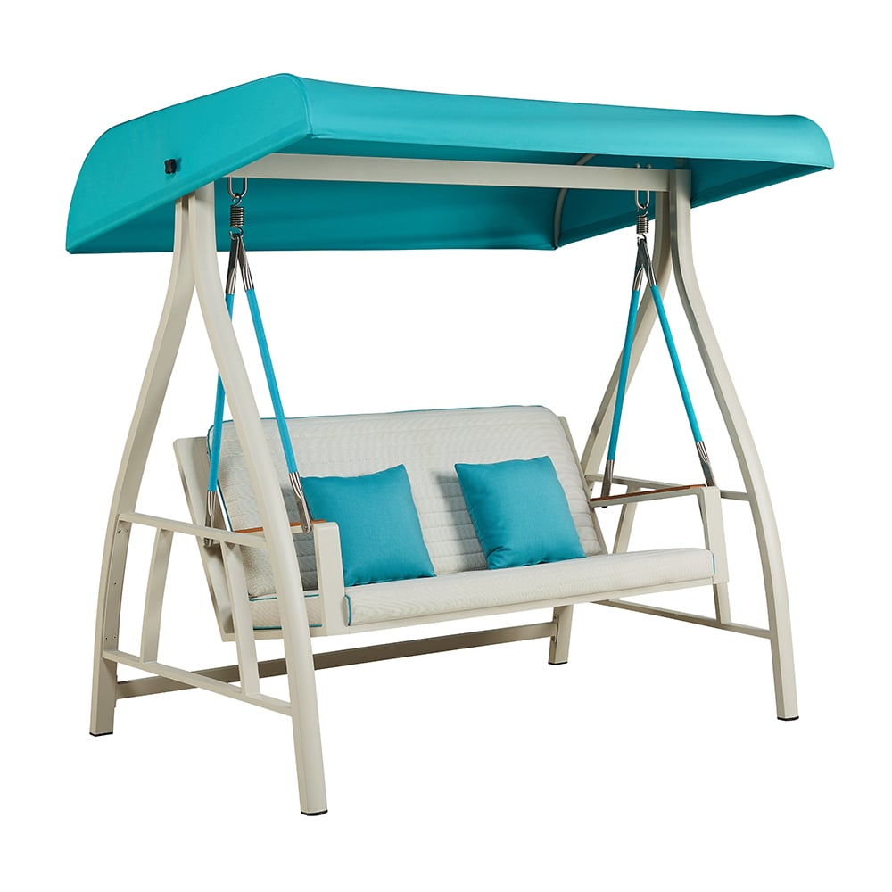 Aluminum Outdoor Hanging Chair Sofa with Sky Blue Awning window image