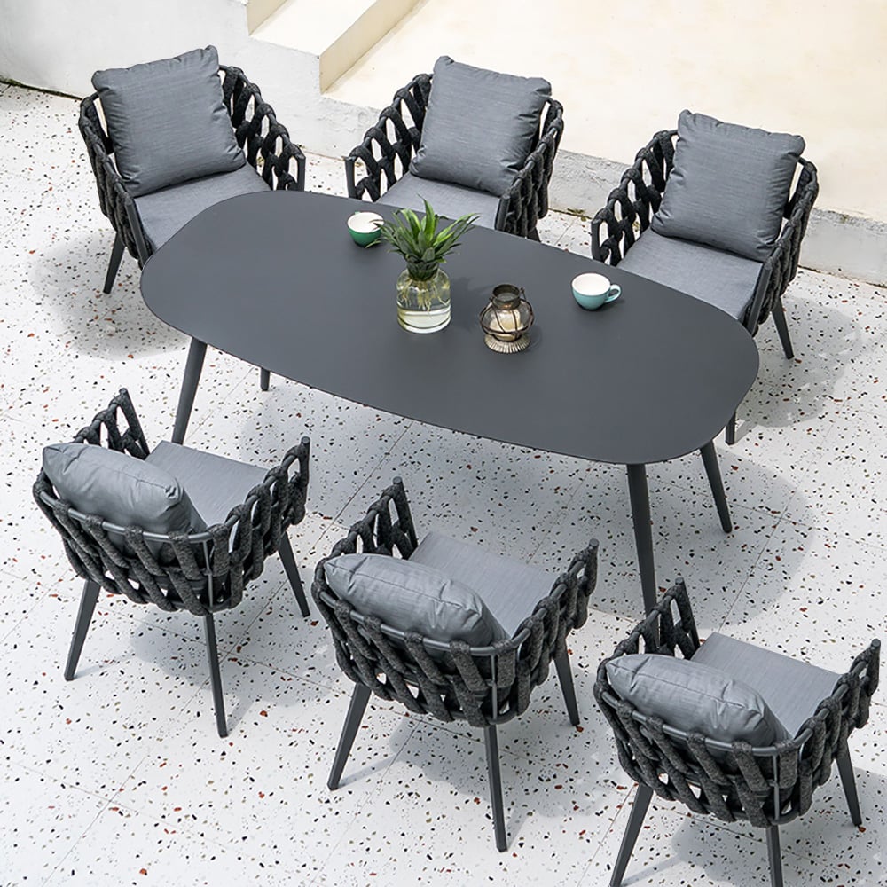 7-Pieces Outdoor Dining Set with Aluminum Frame and Rope Woven Armchair window image
