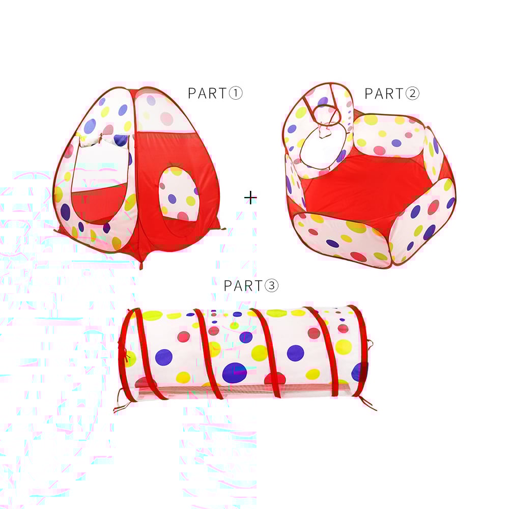 Kid's Play Tent Portable Folding Polka Dot Three Piece Set Outdoors window image