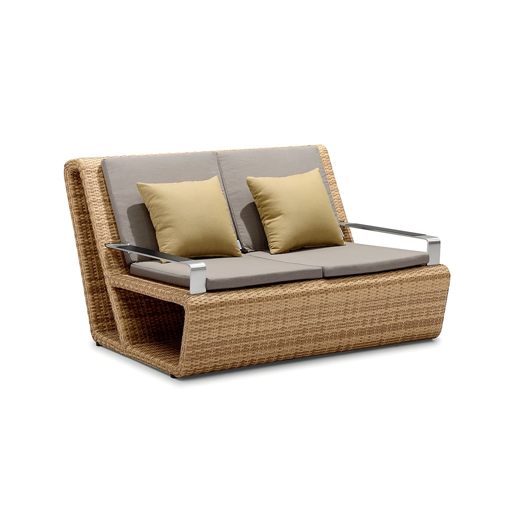 PE Rattan Woven Patio Loveseat with Storage Base Design window image