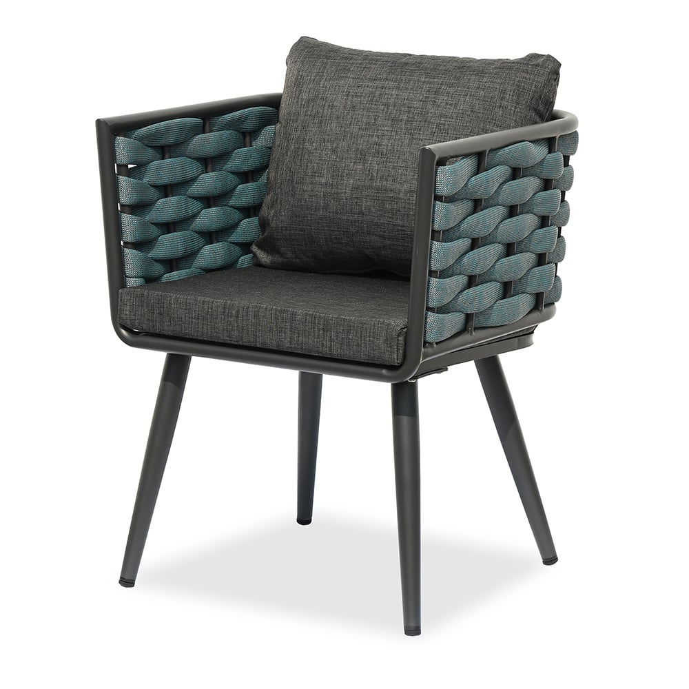 7-Pieces Aluminum Outdoor Dining Set with Webbing Chairs and 4 Legs Dining Table window image