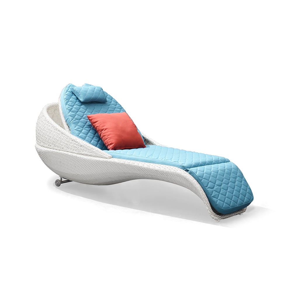 Rattan Woven Patio Chaise Loung Accent Chair with Sky Blue Removable Cushion window image