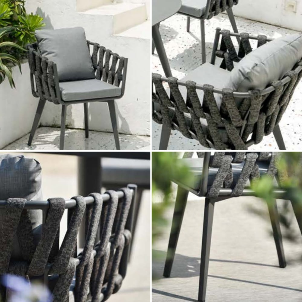7-Pieces Outdoor Dining Set with Aluminum Frame and Rope Woven Armchair window image