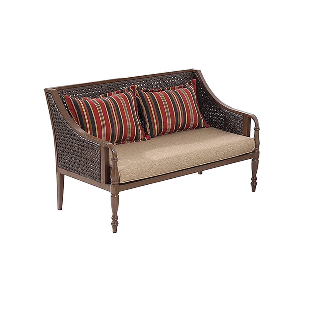 1400mm Retro Style Rattan Patio Loveseat with Striped Pillow Back window image