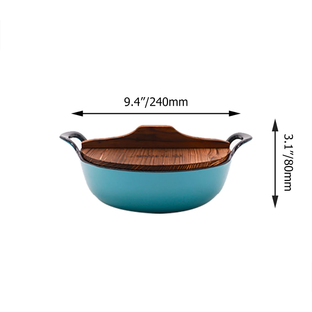 Marmite à ragoût antiadhésive en fonte avec couvercle en bois naturel image de fenêtre
