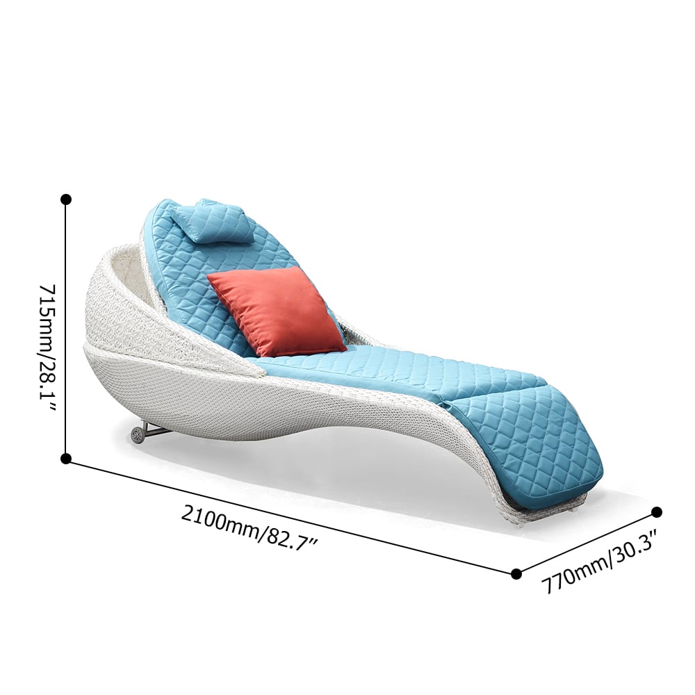 Rattan Woven Patio Chaise Loung Accent Chair with Sky Blue Removable Cushion window image