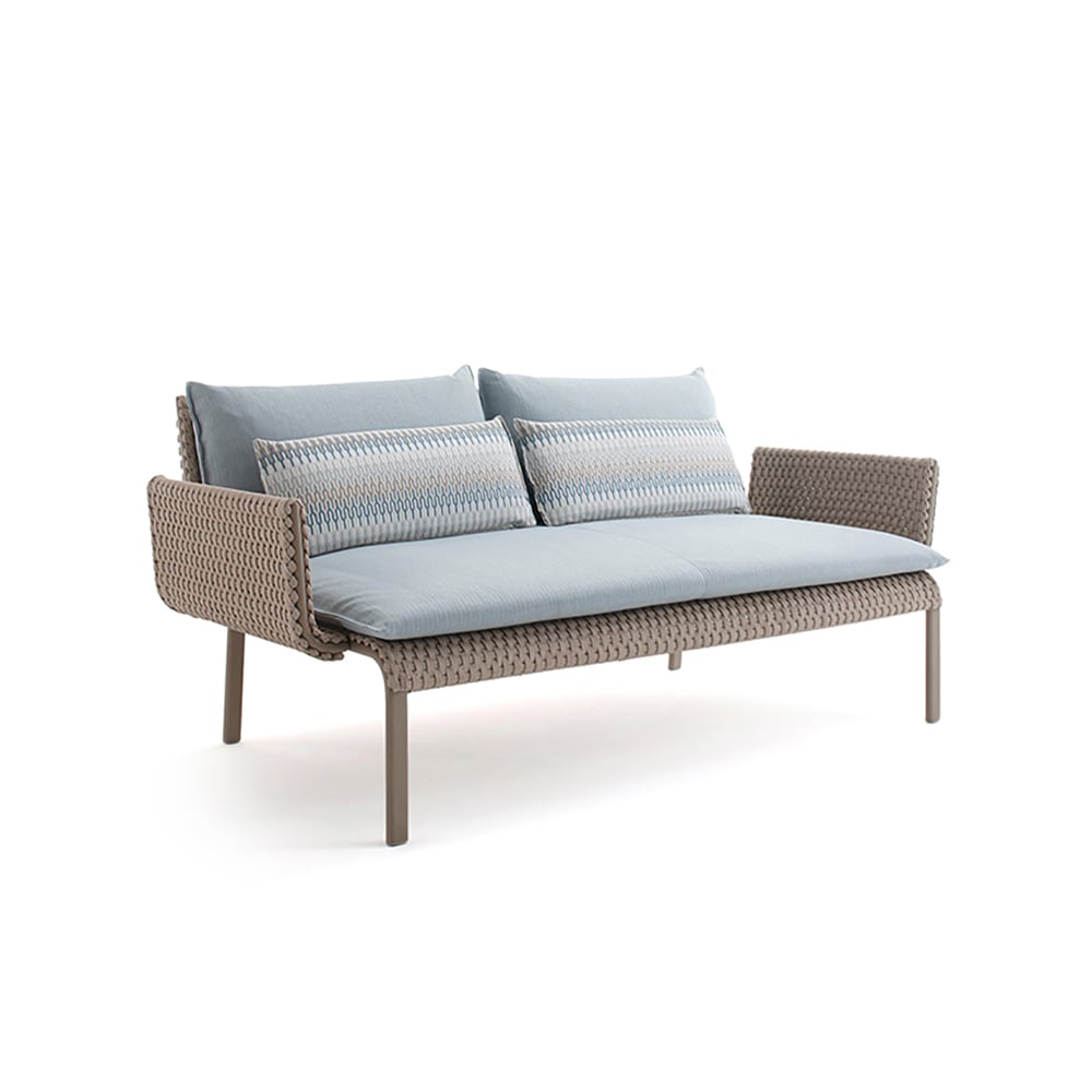 PE Rattan Woven Polyester Outdoor Sofa Loveseat with Cushion and Pillows window image