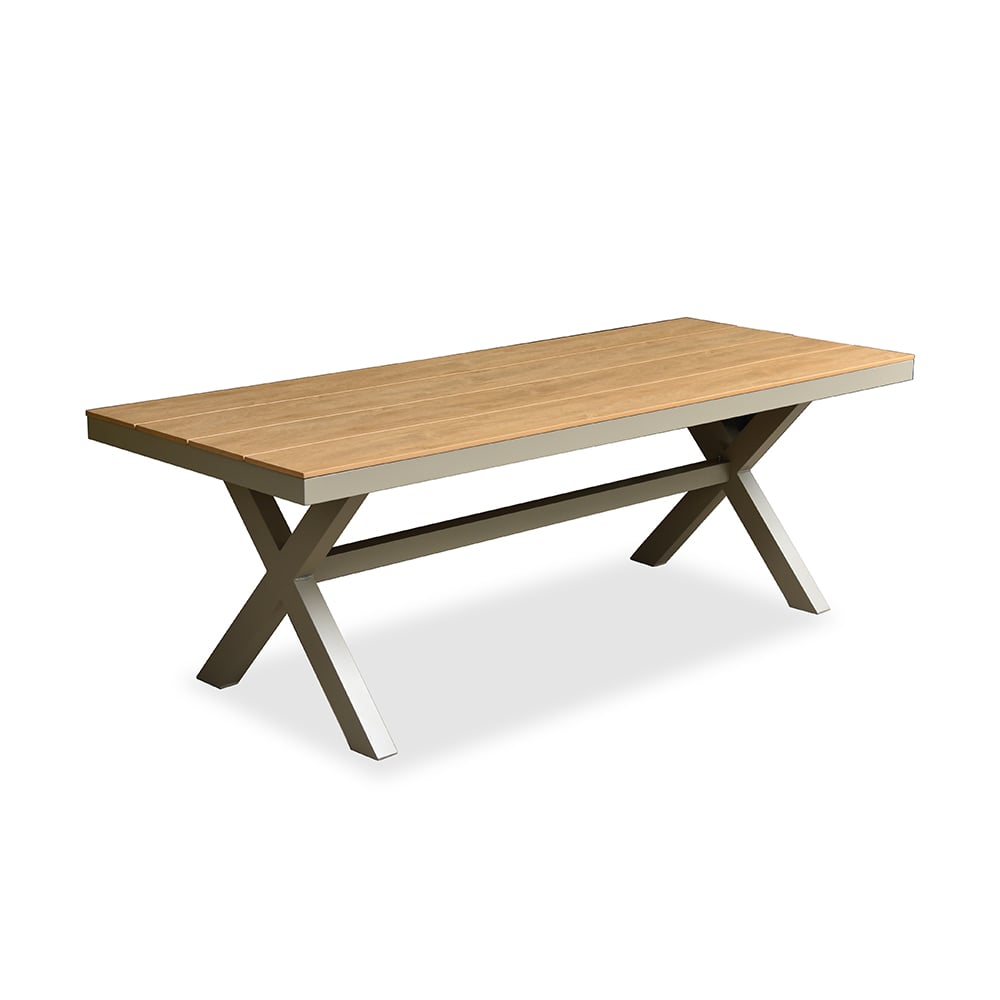 7-Pieces Aluminum Outdoor Dining Set with Webbing Chairs and Cross Legs Dining Table window image