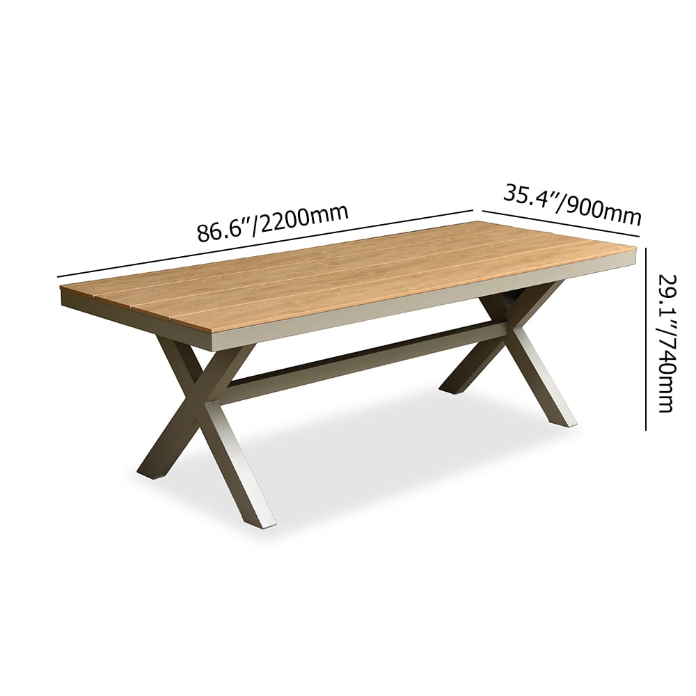 7-Pieces Aluminum Outdoor Dining Set with Webbing Chairs and Cross Legs Dining Table window image