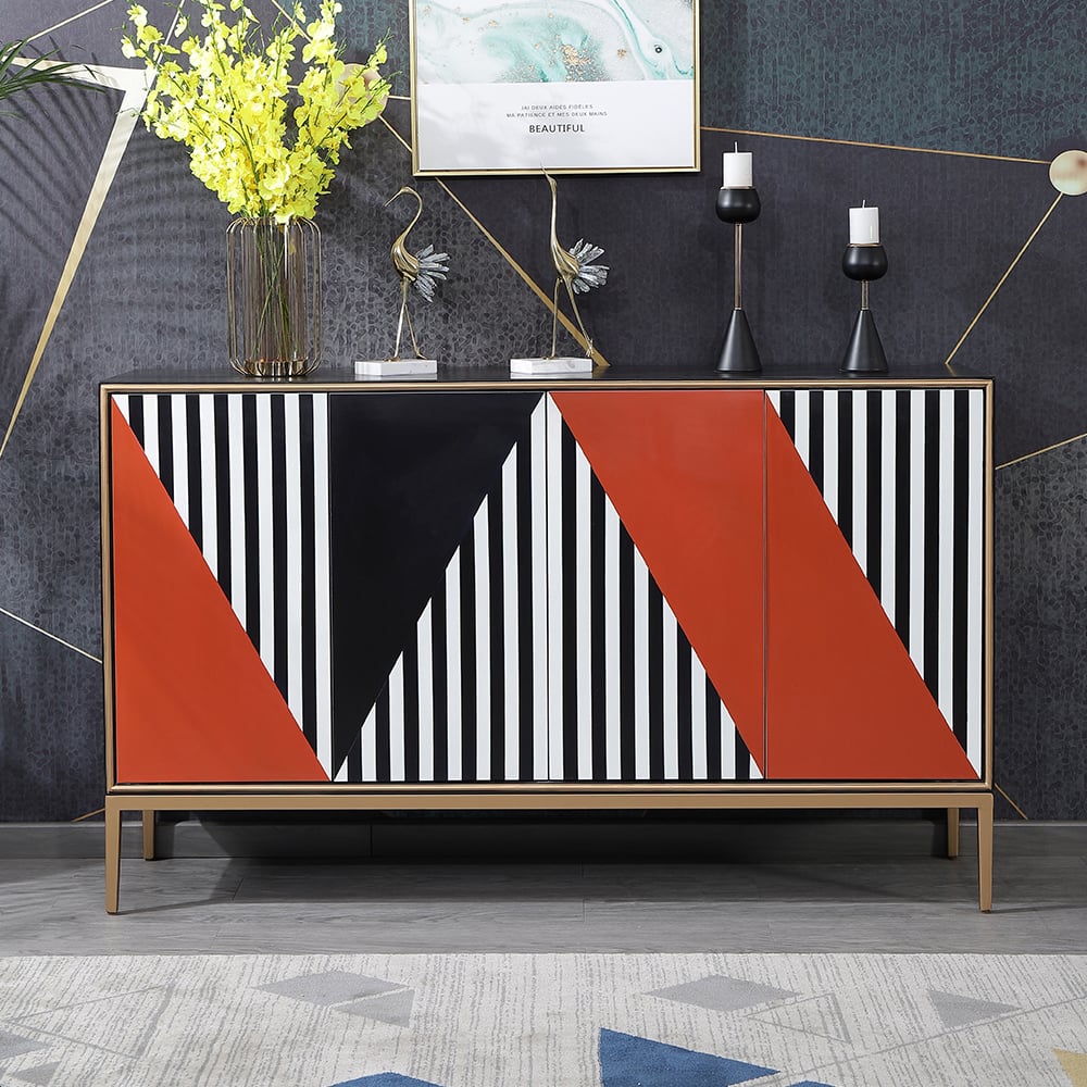 Postmodern Buffet Contrast Color Painting 4-Door 4-Shelf 59" Sideboard Cabinet window image