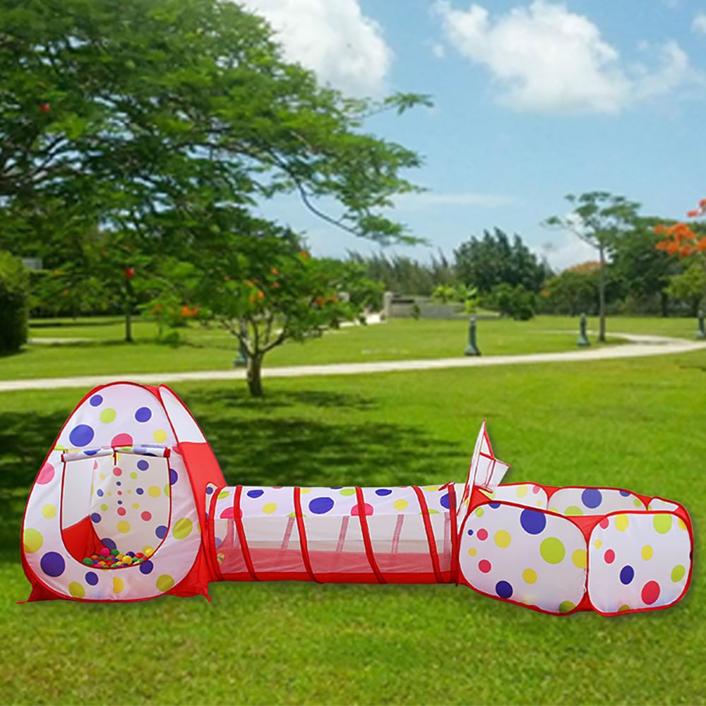Speeltent voor kinderen Draagbare opvouwbare driedelige set met stippen buitenshuis Vensterafbeelding