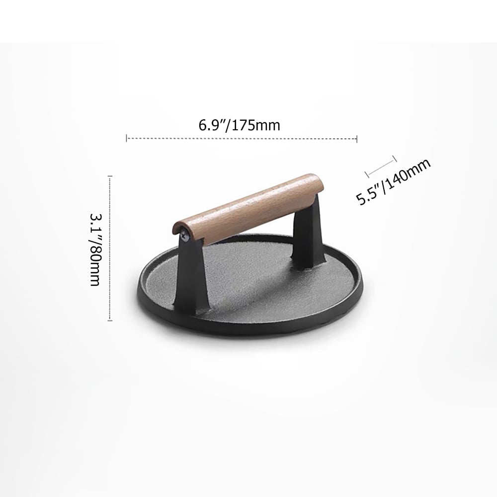 Cast Iron Grill Press Steak & Bacon Press with Wood Handle window image