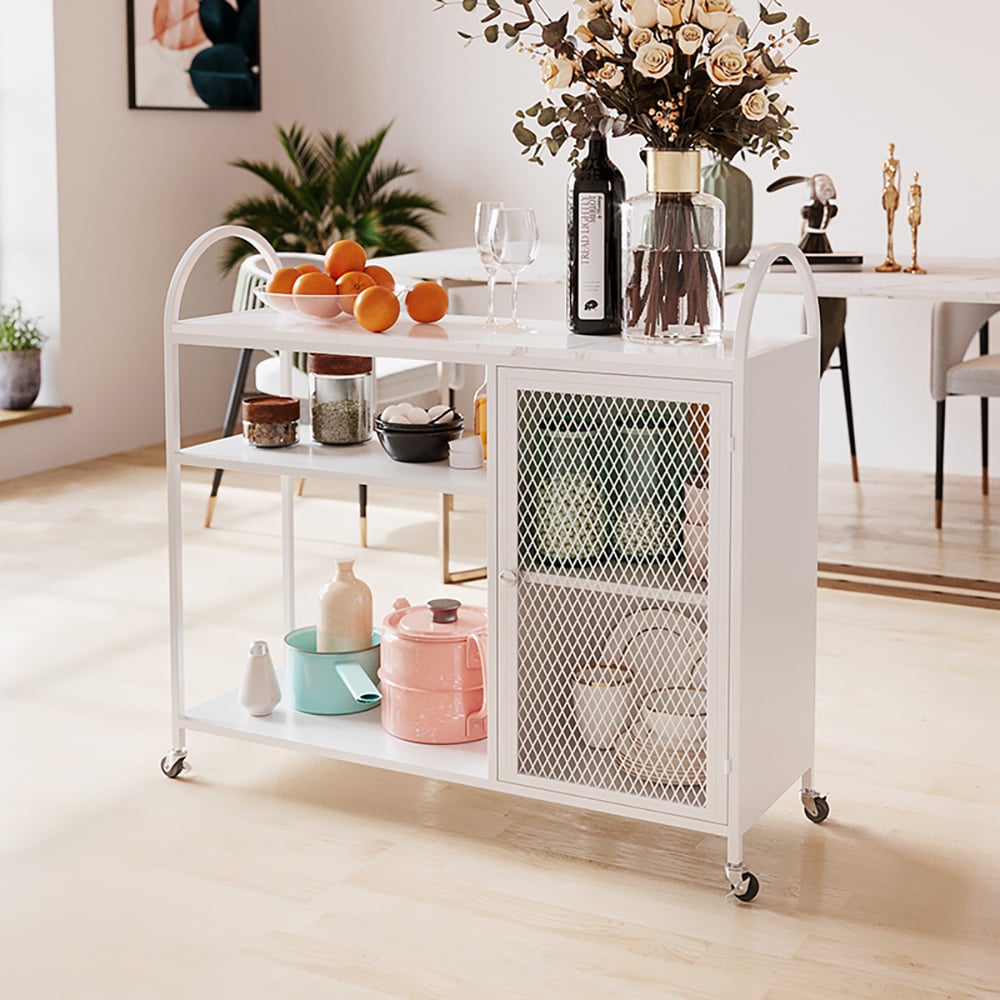 White Kitchen Island Neo-Chinese Removable Kitchen Cabinet in Large window image