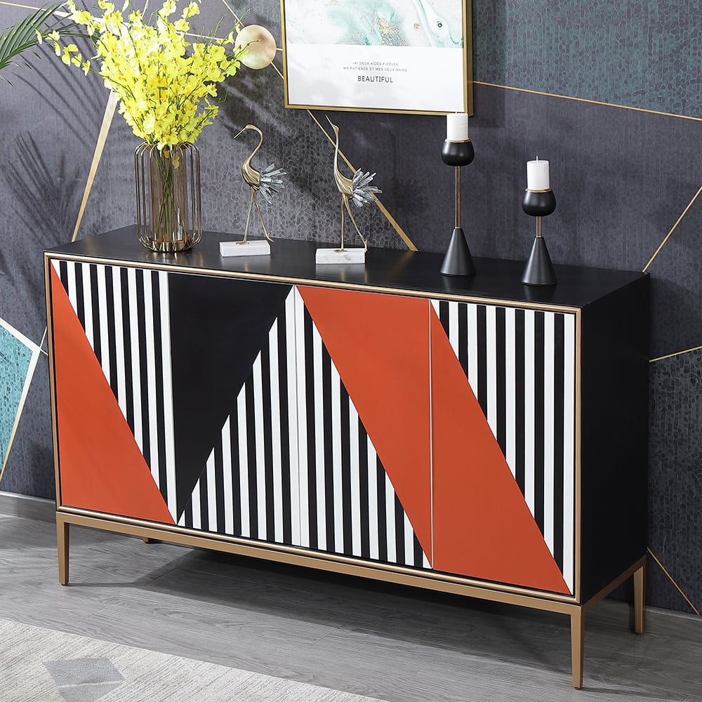 Postmodern Buffet Contrast Color Painting 4-Door 4-Shelf 59" Sideboard Cabinet window image