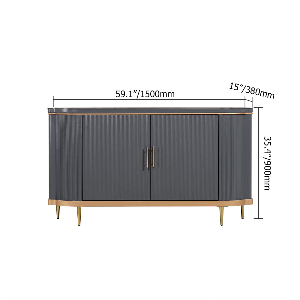 Italian Dark Gray Buffet Stone Top 2 Doors & Shelves Kitchen Cabinet