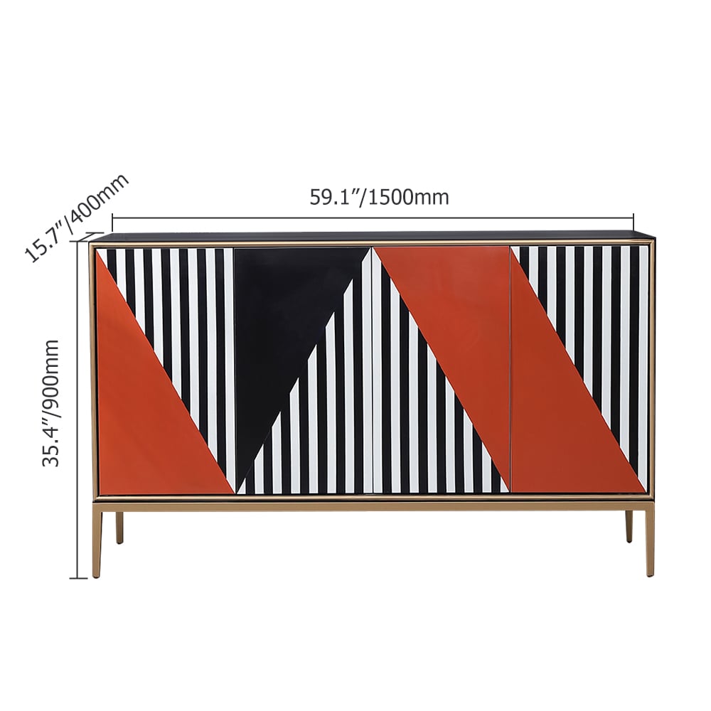 Postmodern Buffet Contrast Color Painting 4-Door 4-Shelf 59" Sideboard Cabinet window image