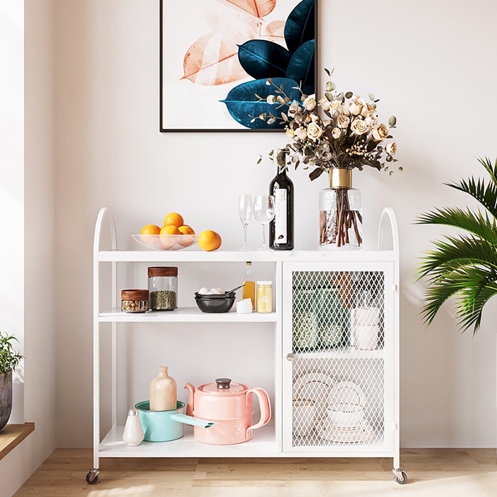 White Kitchen Island Neo-Chinese Removable Kitchen Cabinet in Large window image