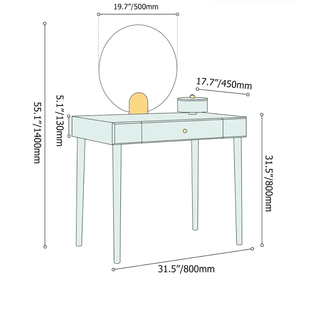 Moderne groene make-up kaptafel met lade en opbergdoos inclusief spiegel Vensterafbeelding