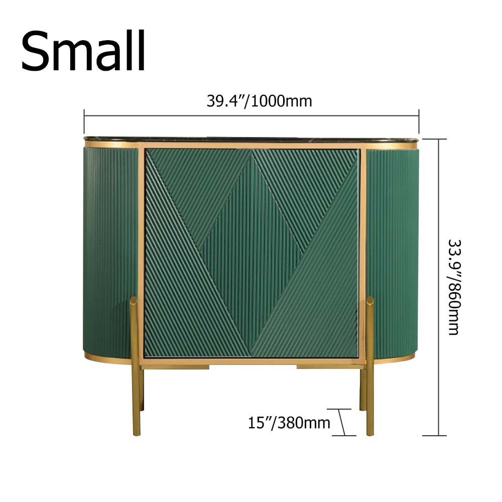 2 Doors Modern Green Display Cabinet Faux Marble Top Cabinet Doors & Shelves