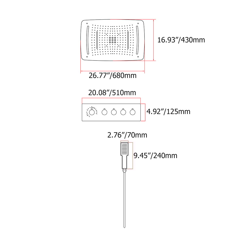 3 Way Chrome LED Shower Sets Hand Shower with Rough-in 4-Function Thermostatic Valve window image