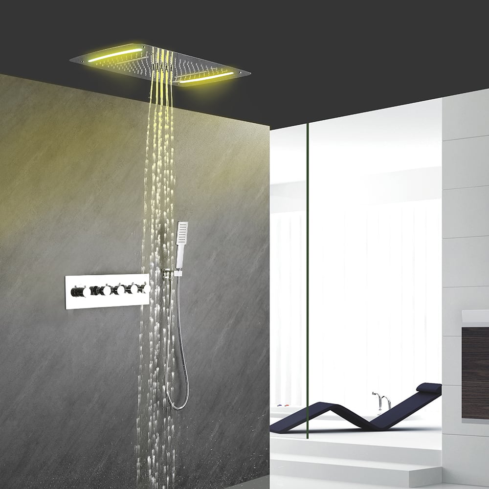 3 Way Chrome LED Shower Sets Hand Shower with Rough-in 4-Function Thermostatic Valve window image