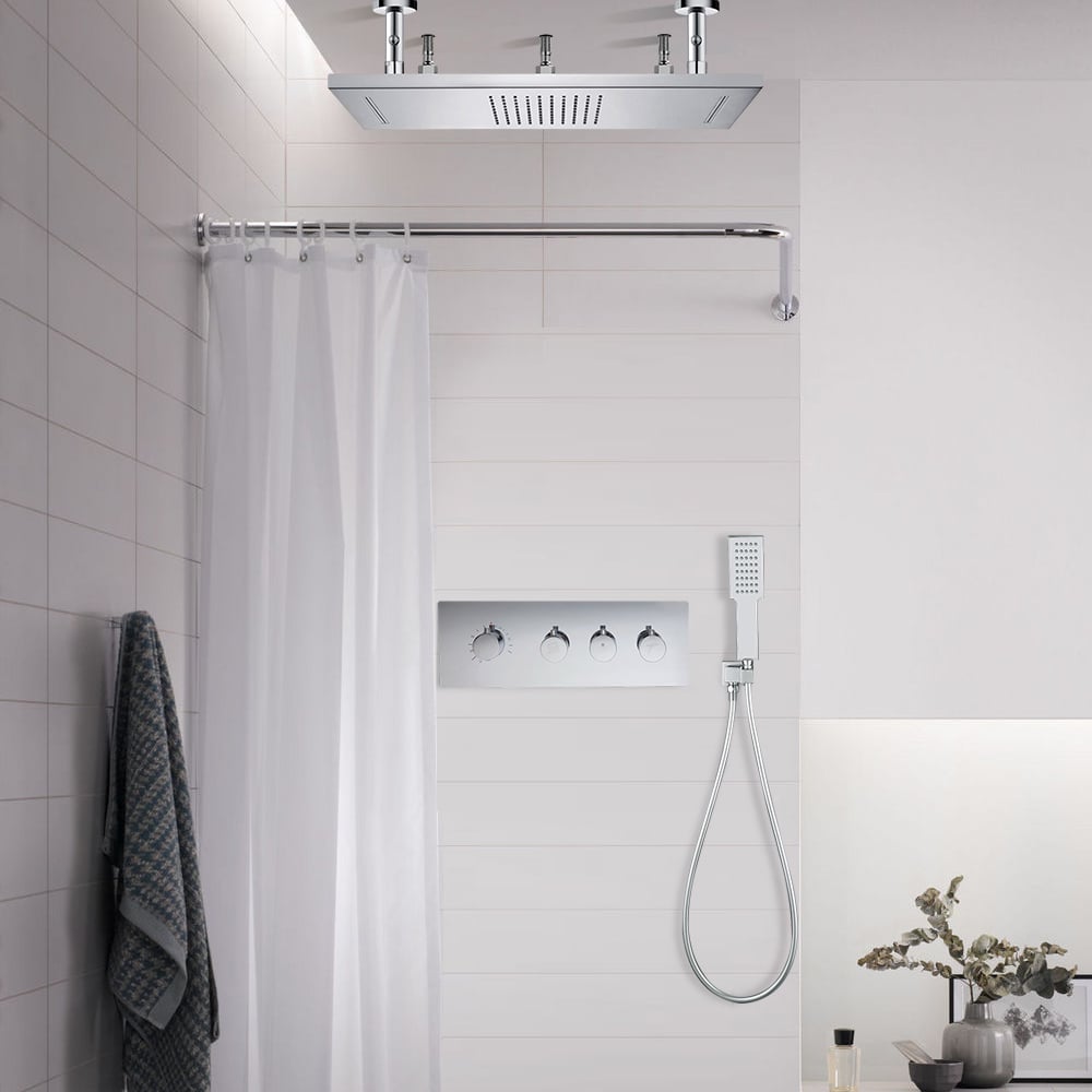 Kit de Douche Rectangulaire à Fixation Plafond 3 Fonctions Colonne de Douche Thermostatique Chromé Poli image de fenêtre